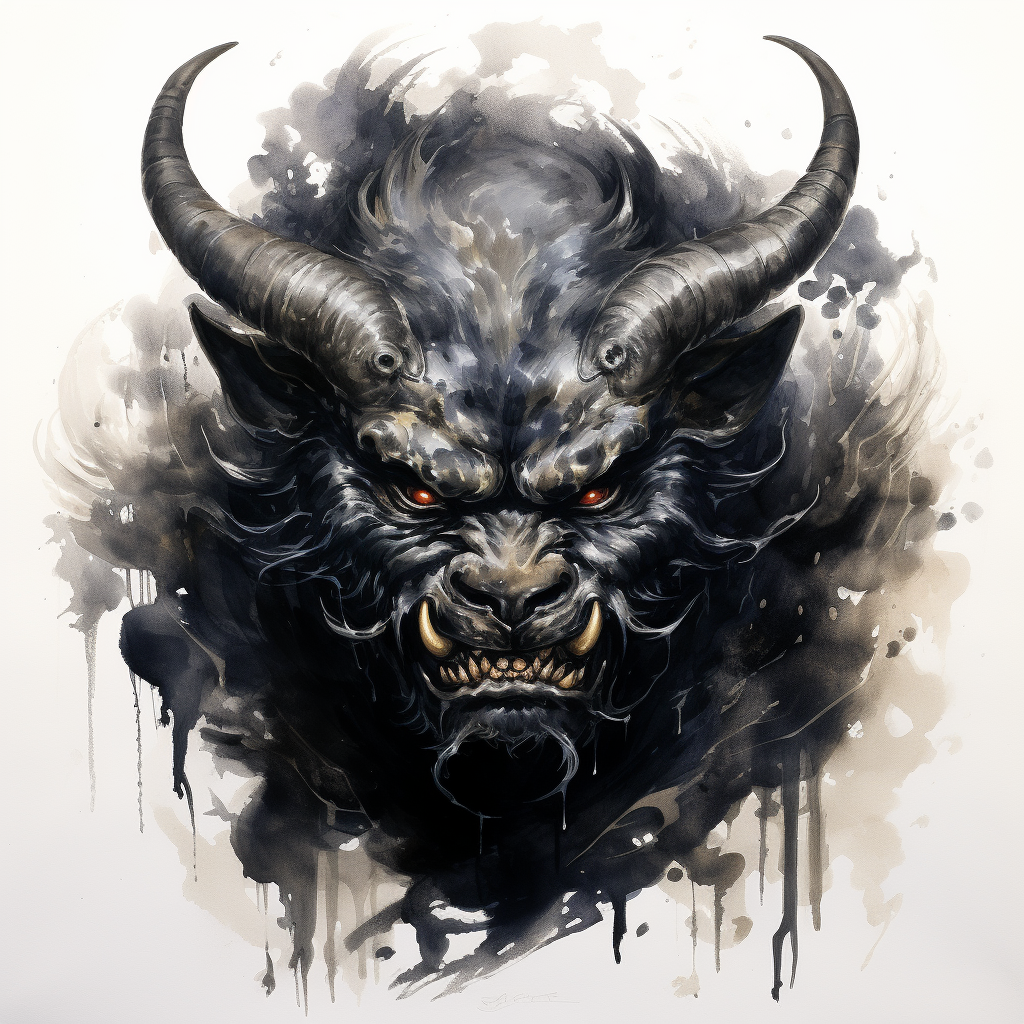 Japanese black oni painting artwork