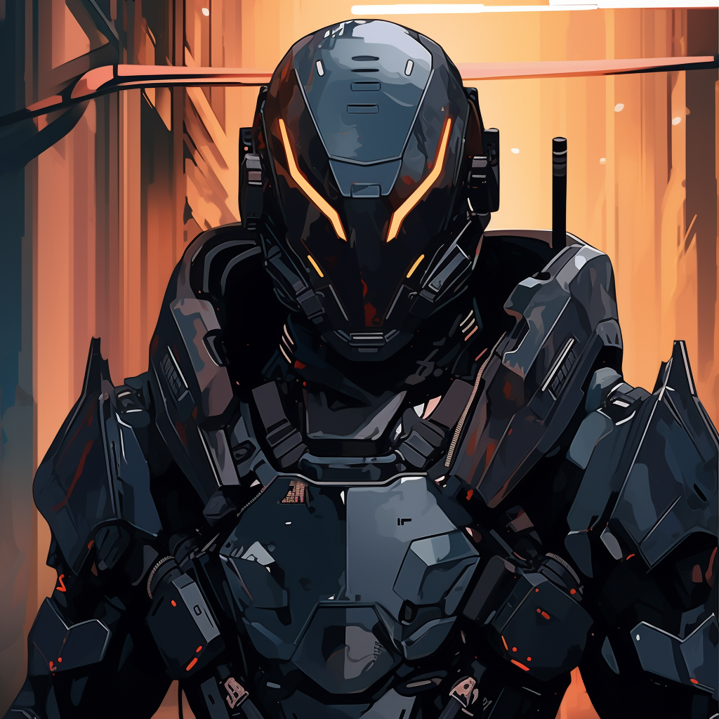 Futuristic soldier in black organic armor suit