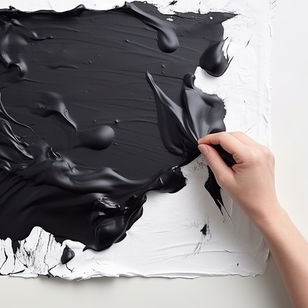 Black paint covering white paper