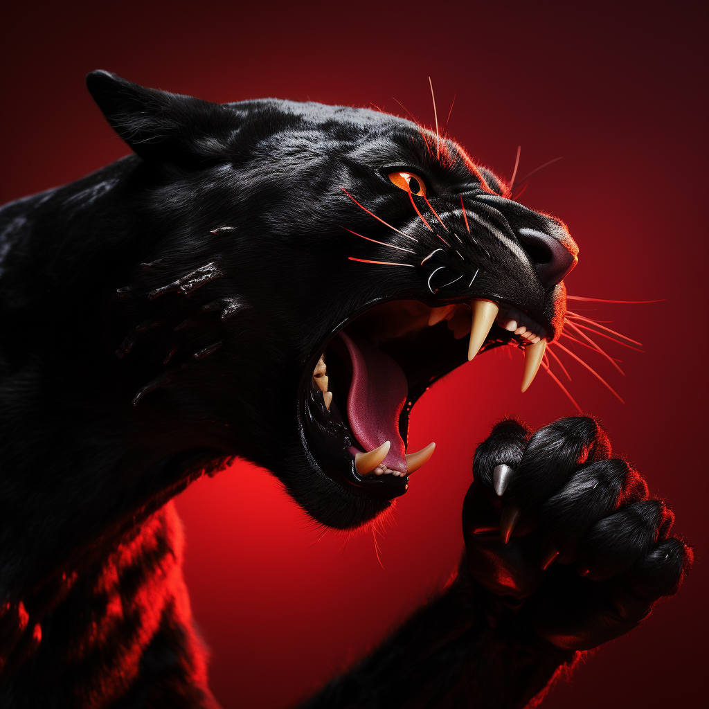 Black panther paw ripping red background