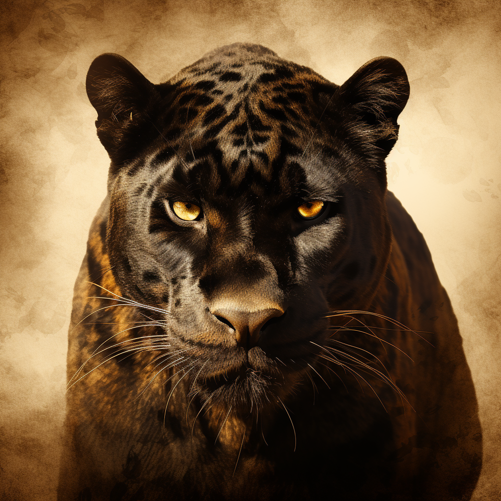 Stunning black panther on sepia background