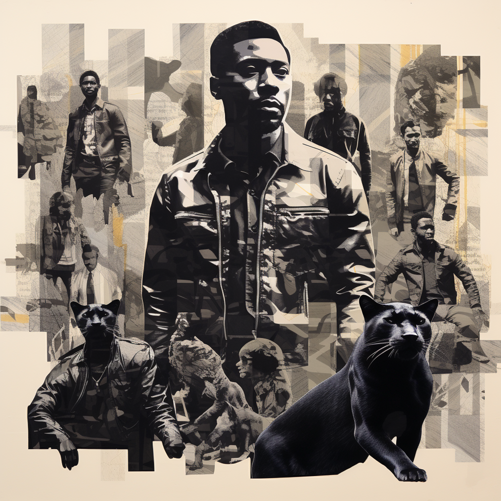 Collage of black panthers on ombre background