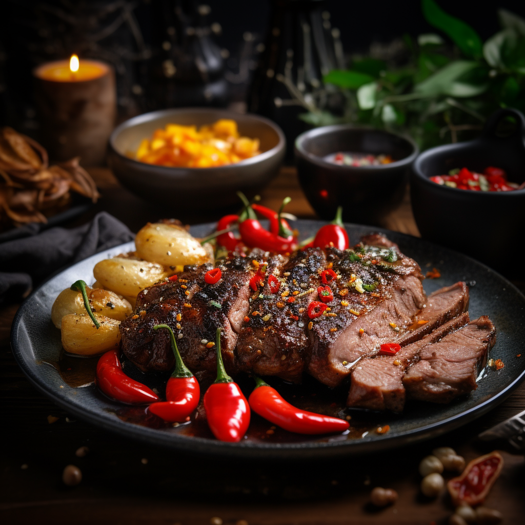 Delicious black pepper pork steak with vegetables