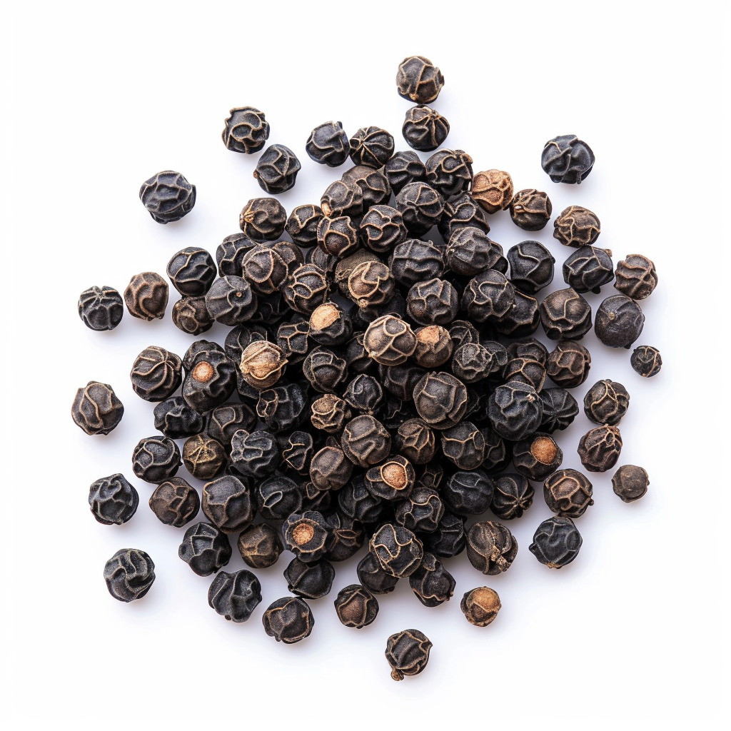 Fresh Black Peppercorns on White Background