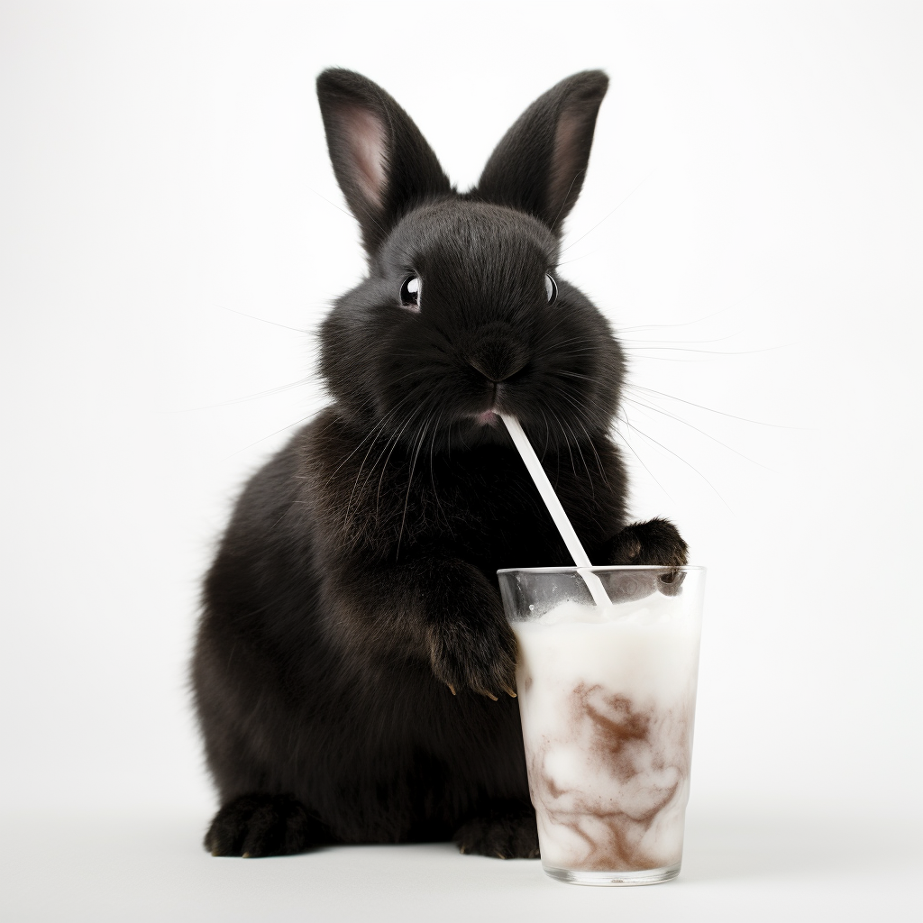 Cute rabbit enjoying a milkshake