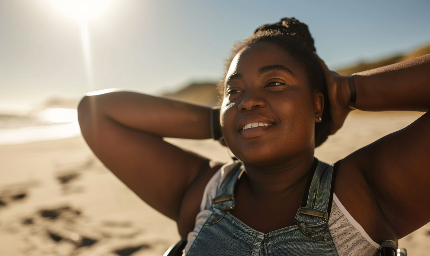 Black Plus Size Woman Enjoying Beach Time