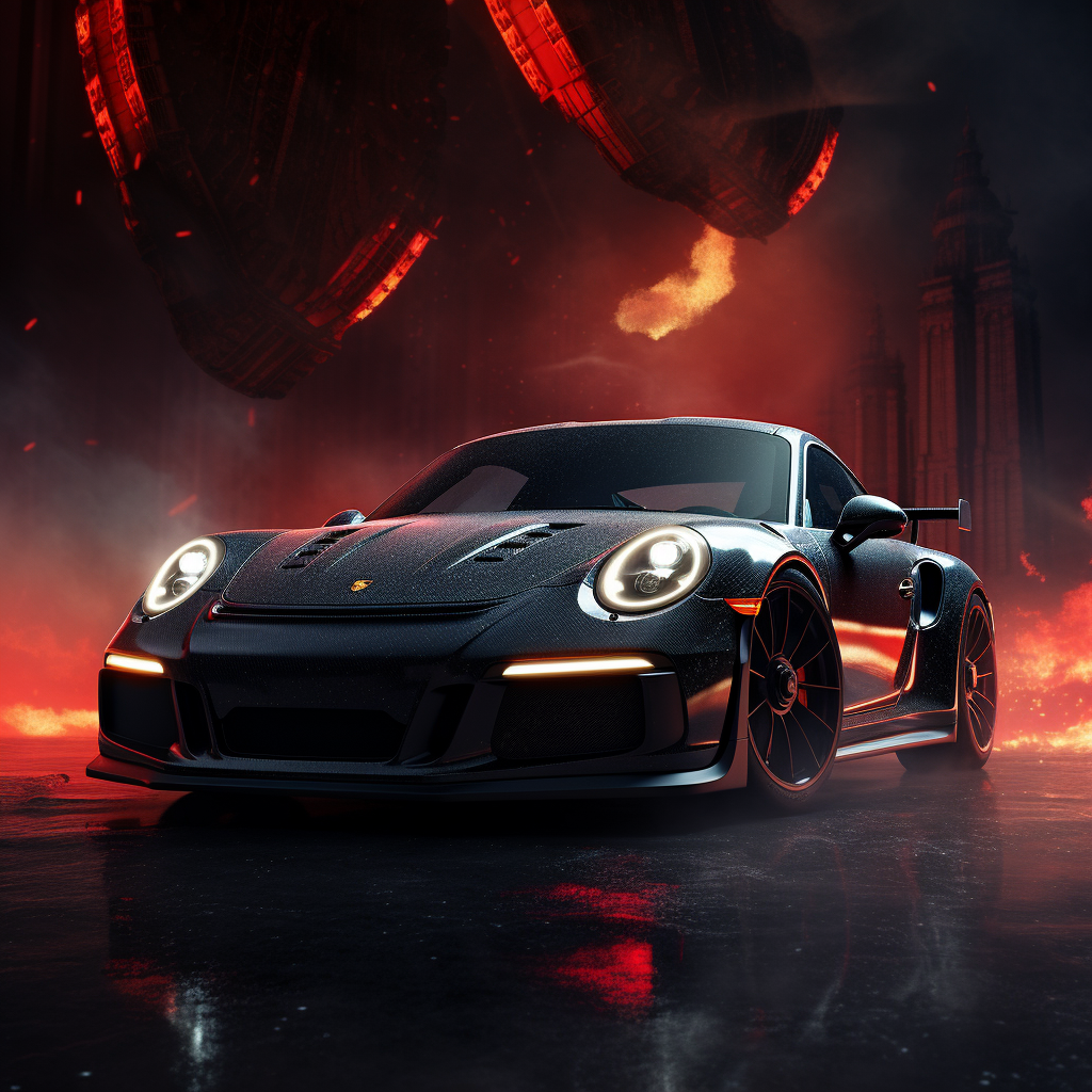 Black Porsche with Star Wars Darth Vader