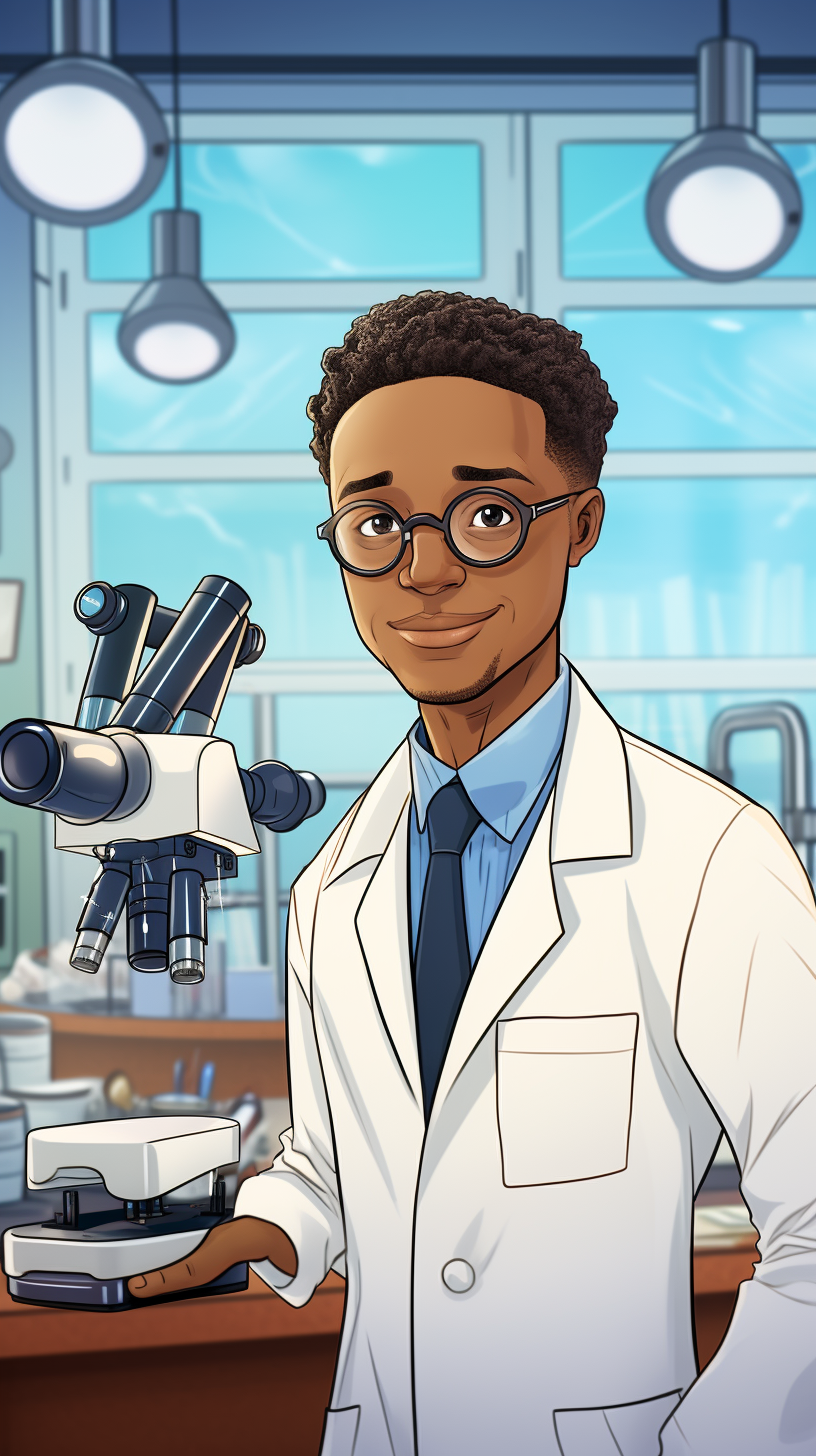 Black professor examining microscope in lab