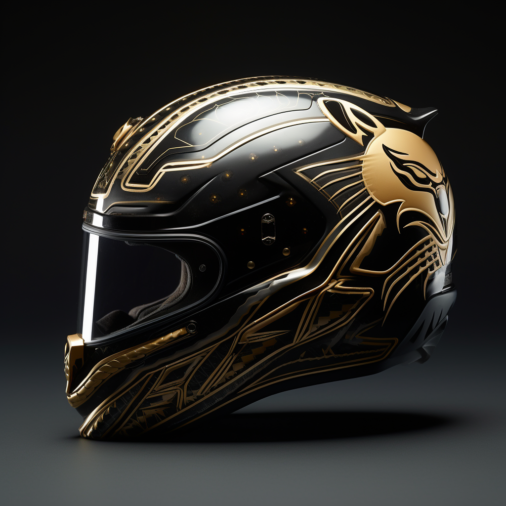 Formula One race helmet with black puma design