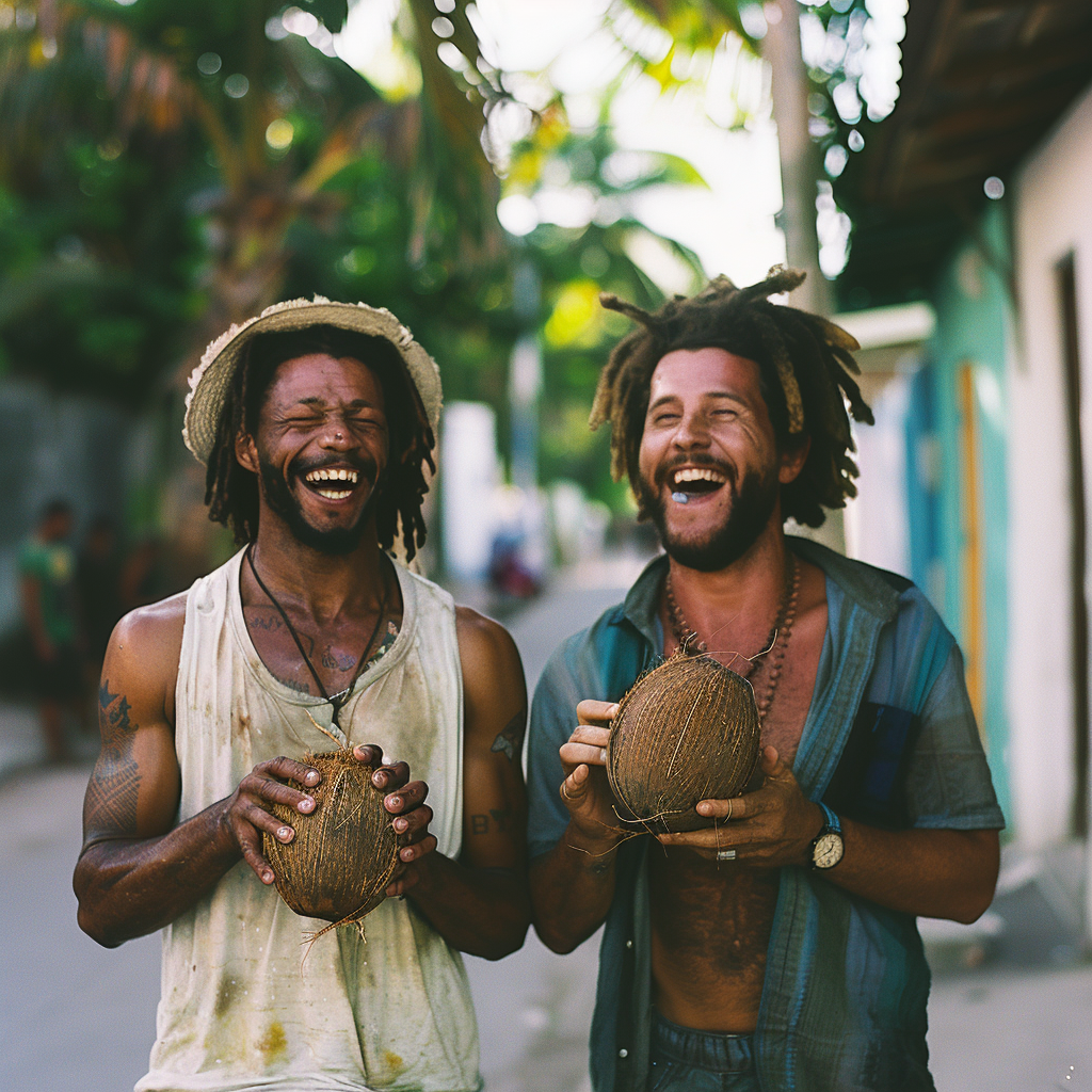 friends laughing coconut street Antigua