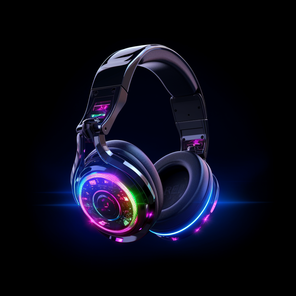 Realistic neon headphones on black background