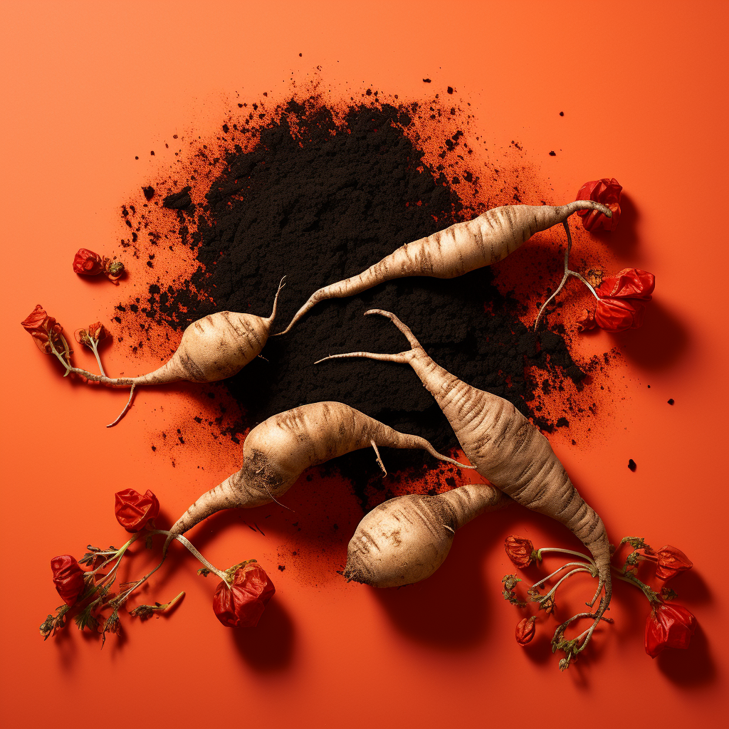 Black Red Maca Roots Orange Surface