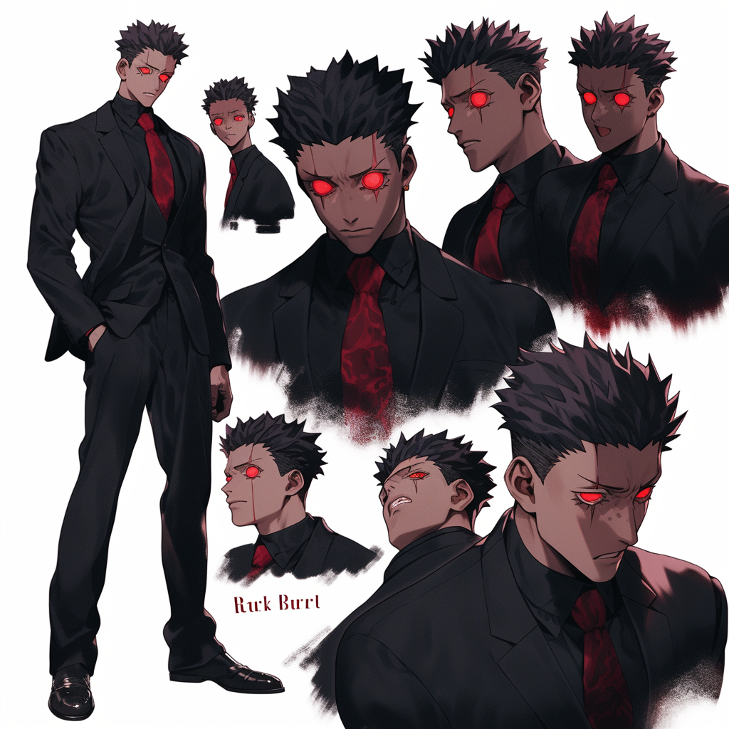 Intimidating boy in black and red suit