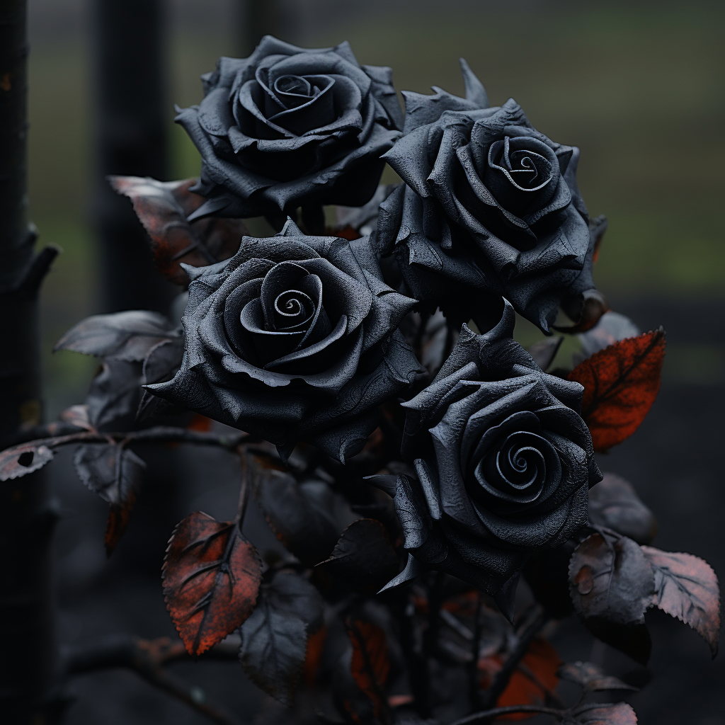 Realistic black rose bush photo