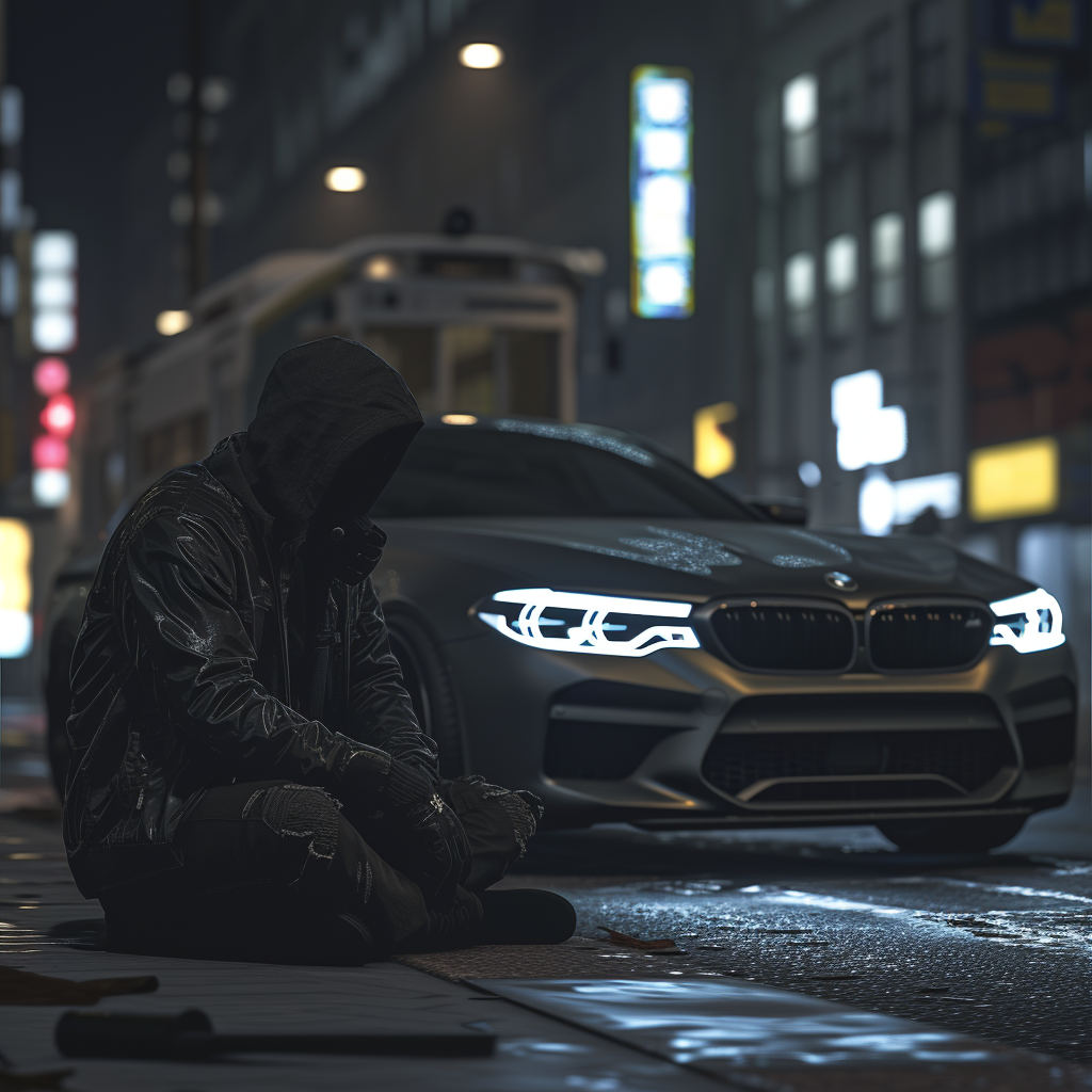 Homeless man near BMW M5F90