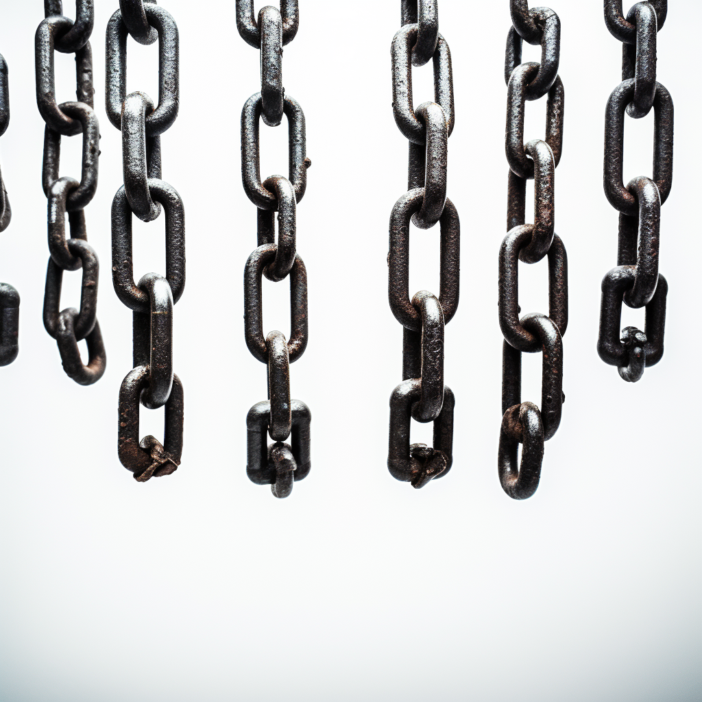 Black rusty chains on white background