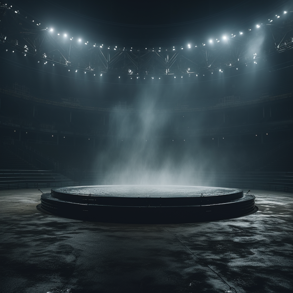 Empty circular water stage in stadium