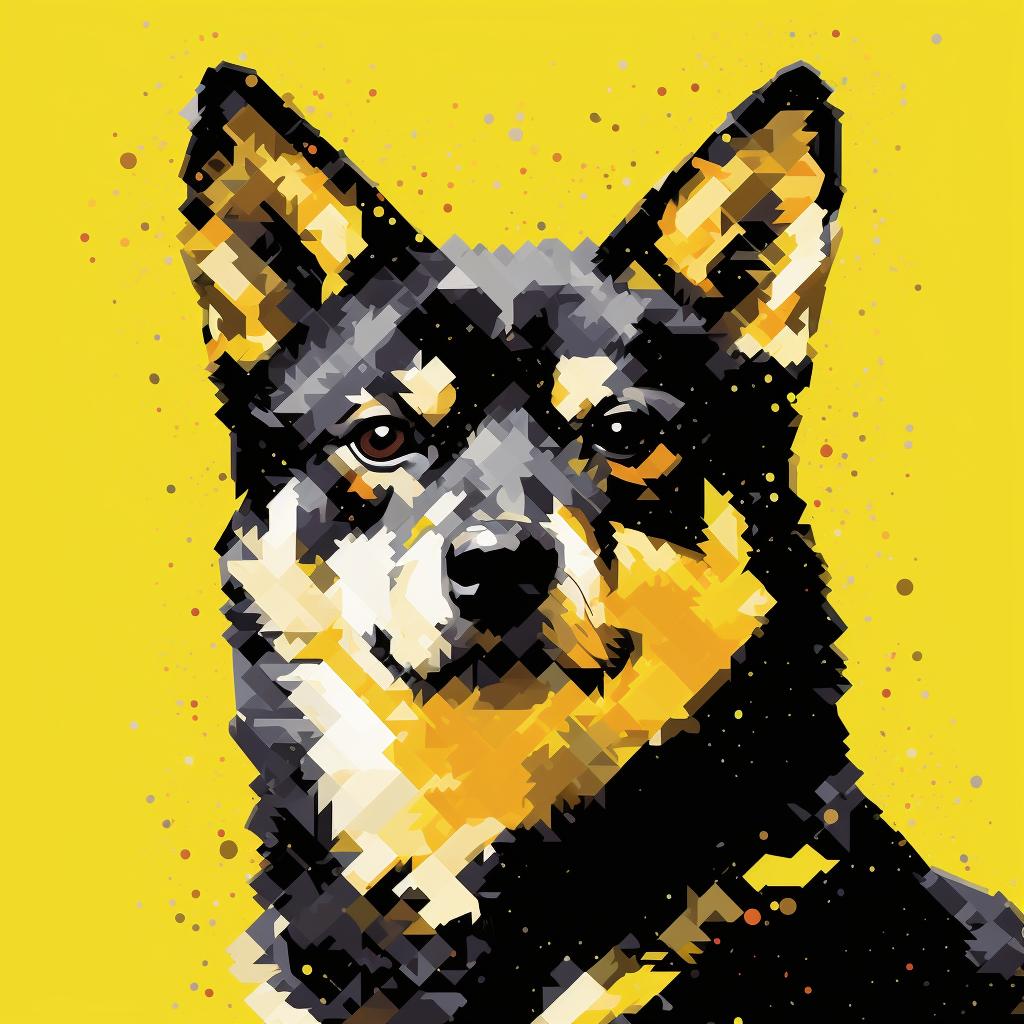 Pixelated art of black Shiba Inu dog