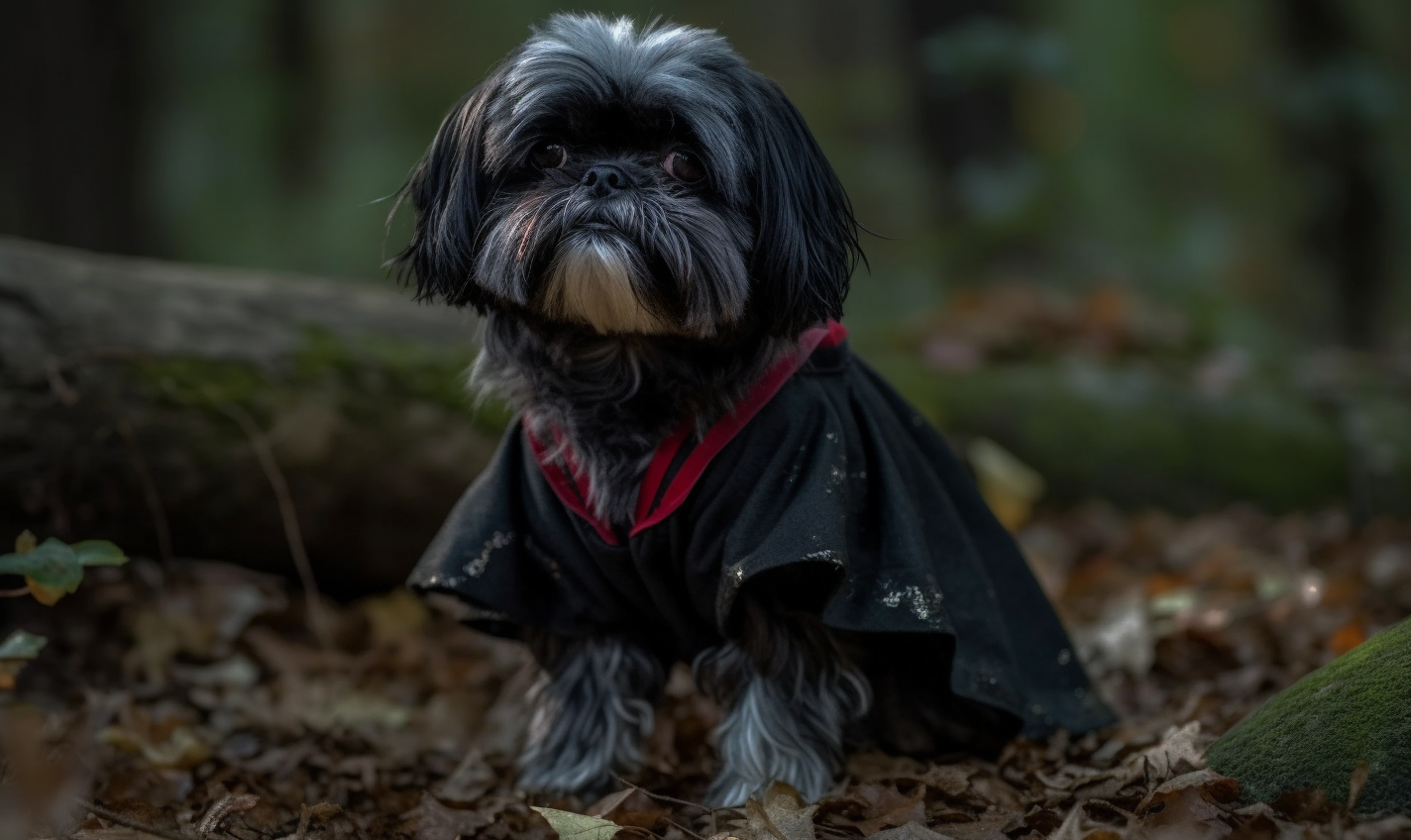 Black Shih Tzu in Vampire Costume