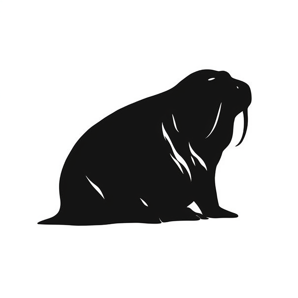 Black silhouette of robust walrus