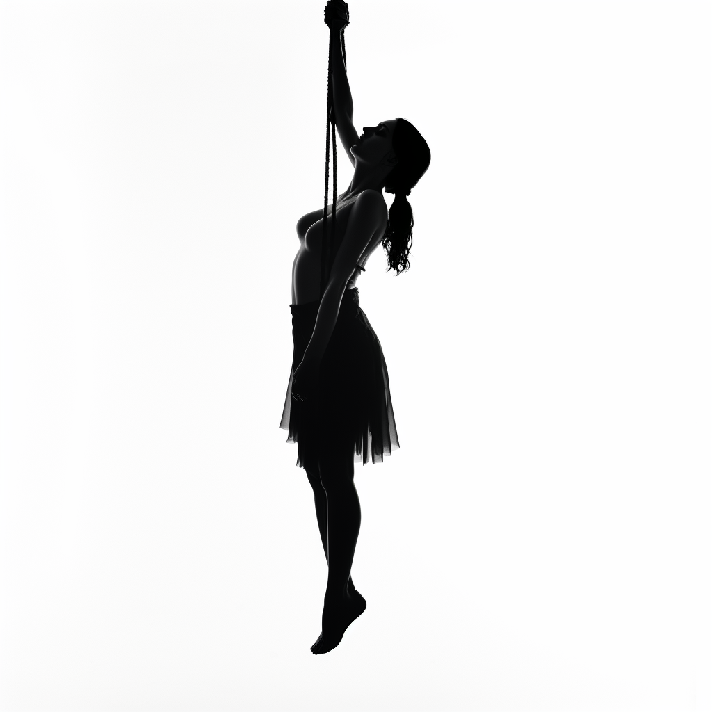 Black silhouette woman hanging from arm