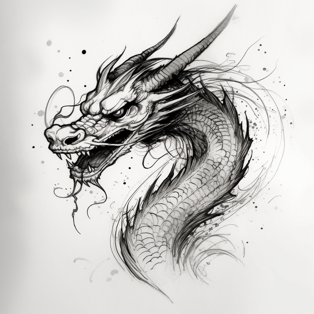 Minimal Asian Dragon Tattoo Sketch