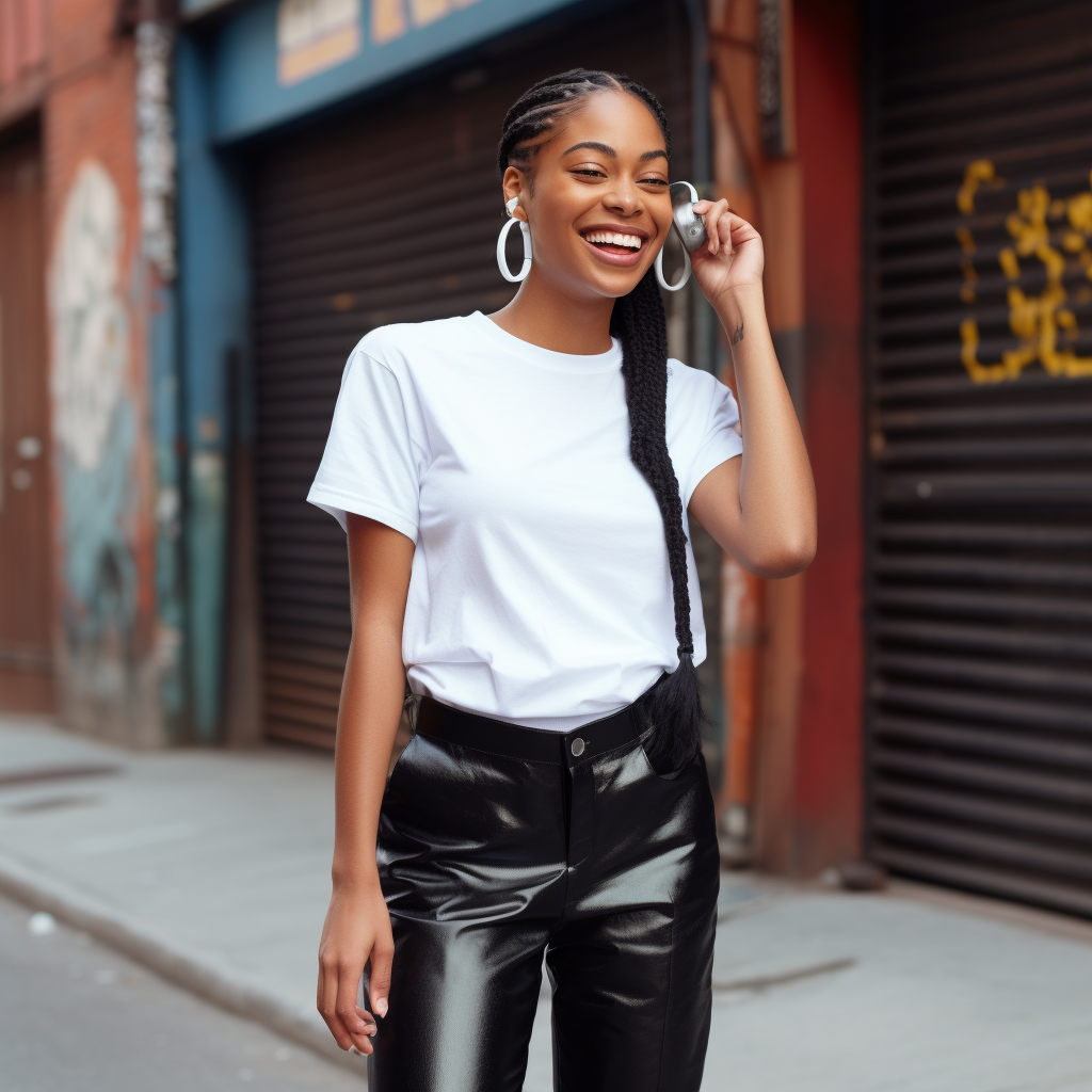 Beautiful Black Woman Model in Trendy Y2K Outfit