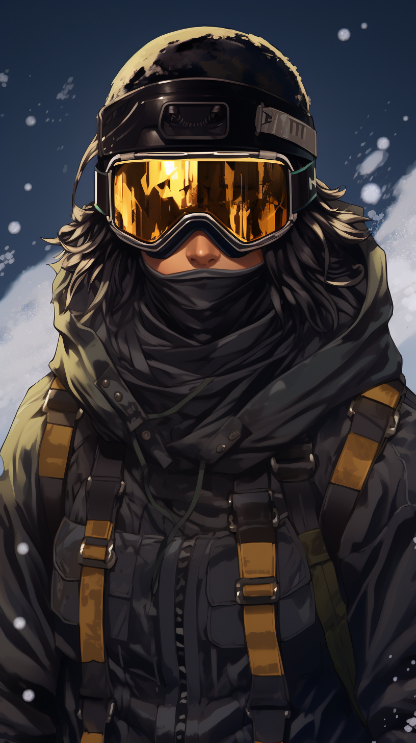 Black snowboard men wearing oversized goggles