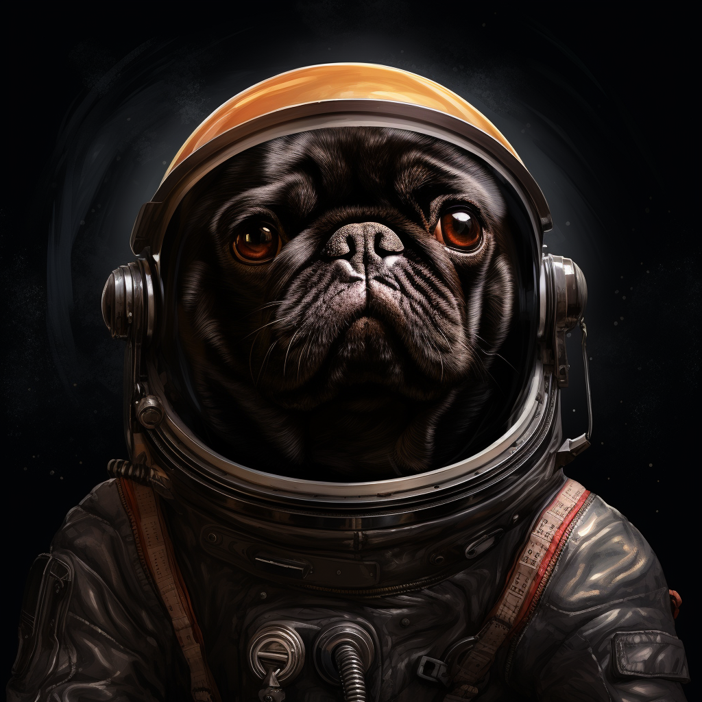 Cute black space pug dog