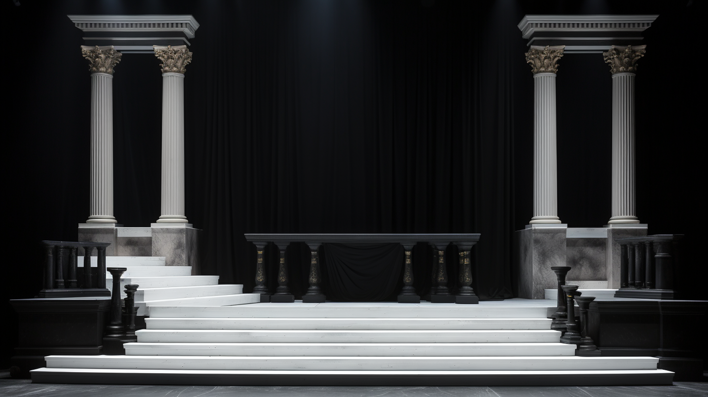 Elegant black stage with white staircase and Greek column