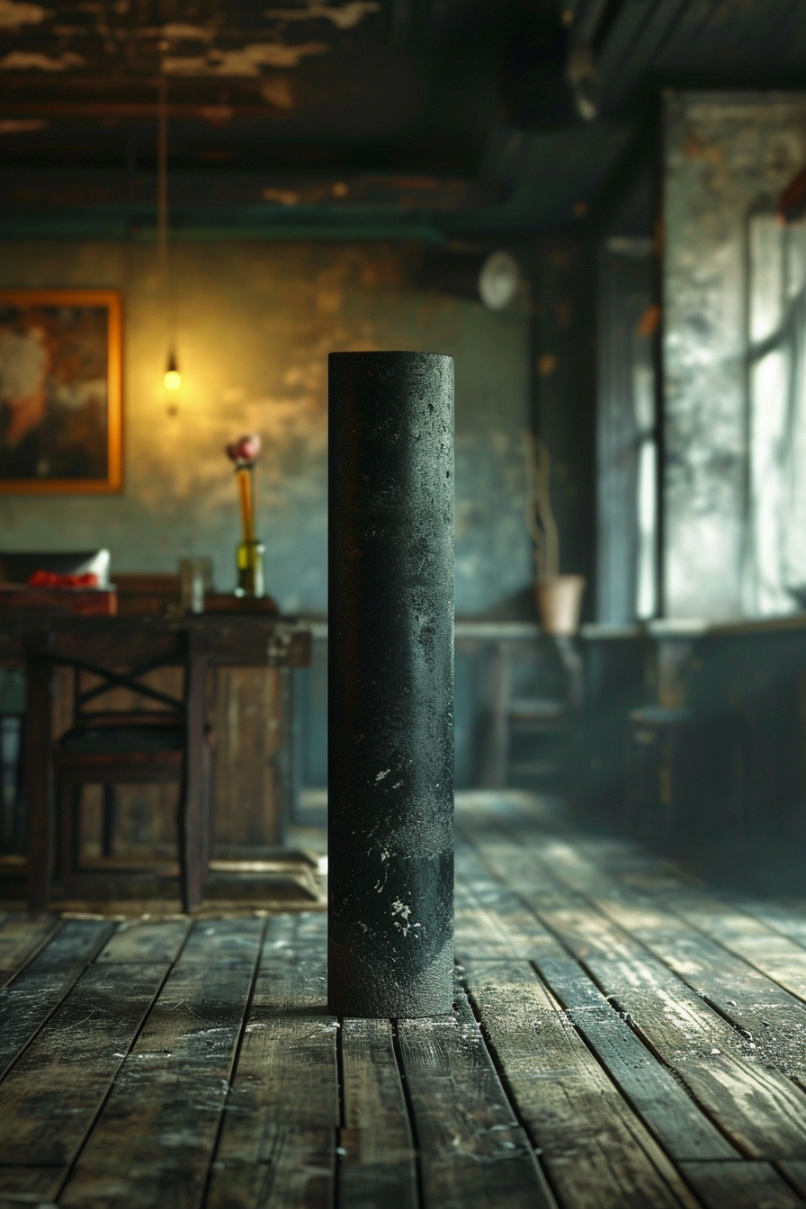 Image of black stone cylinder in cafe