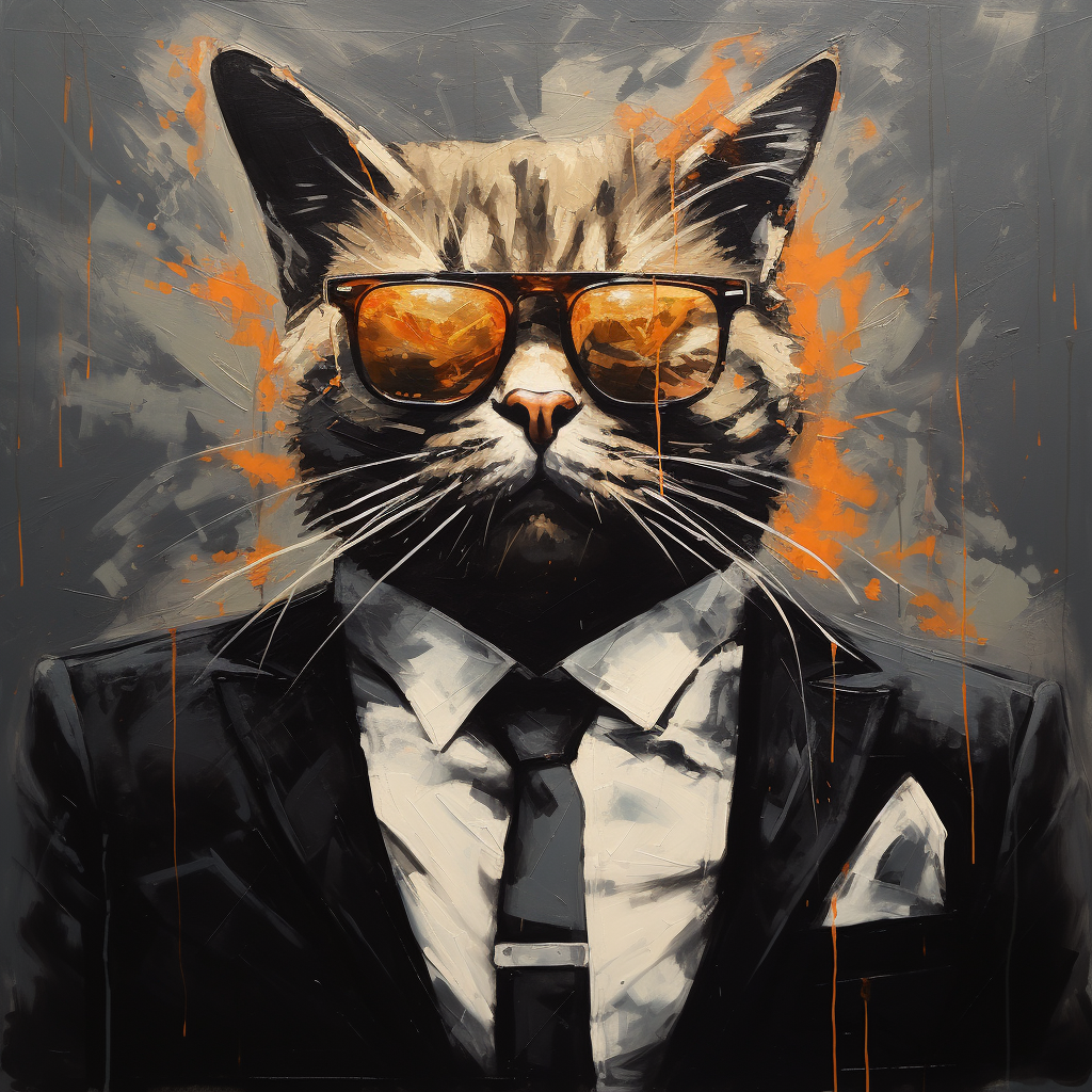 Fashionable cat in black suit and glasses