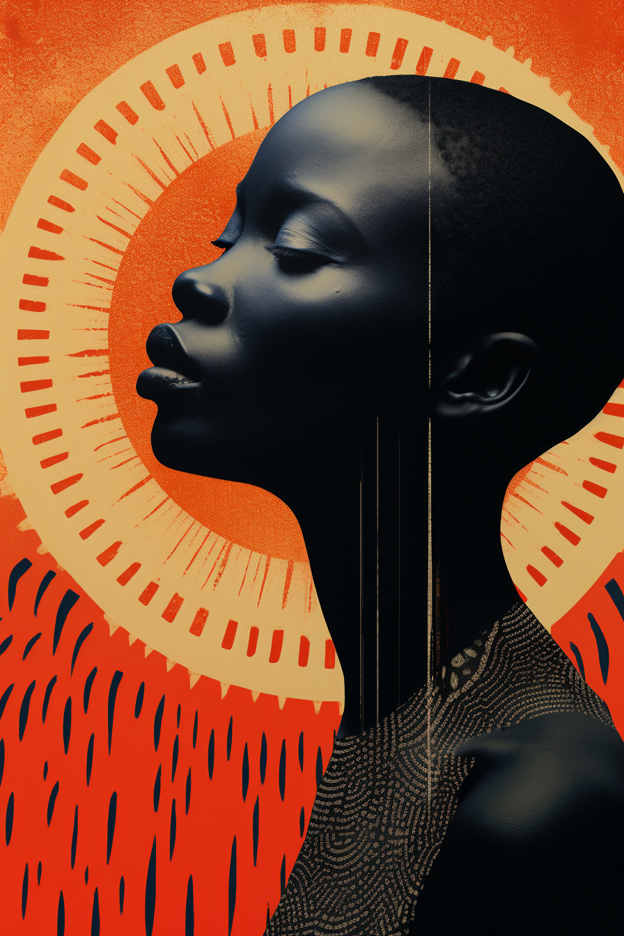 Black Sun Profile African Lady Illustration