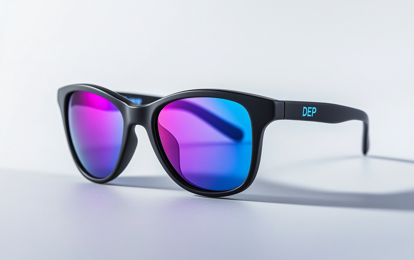 Trendy black sunglasses with blue lenses