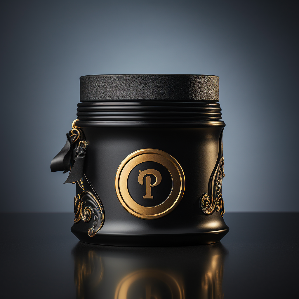 Golden question mark on black supplement pot