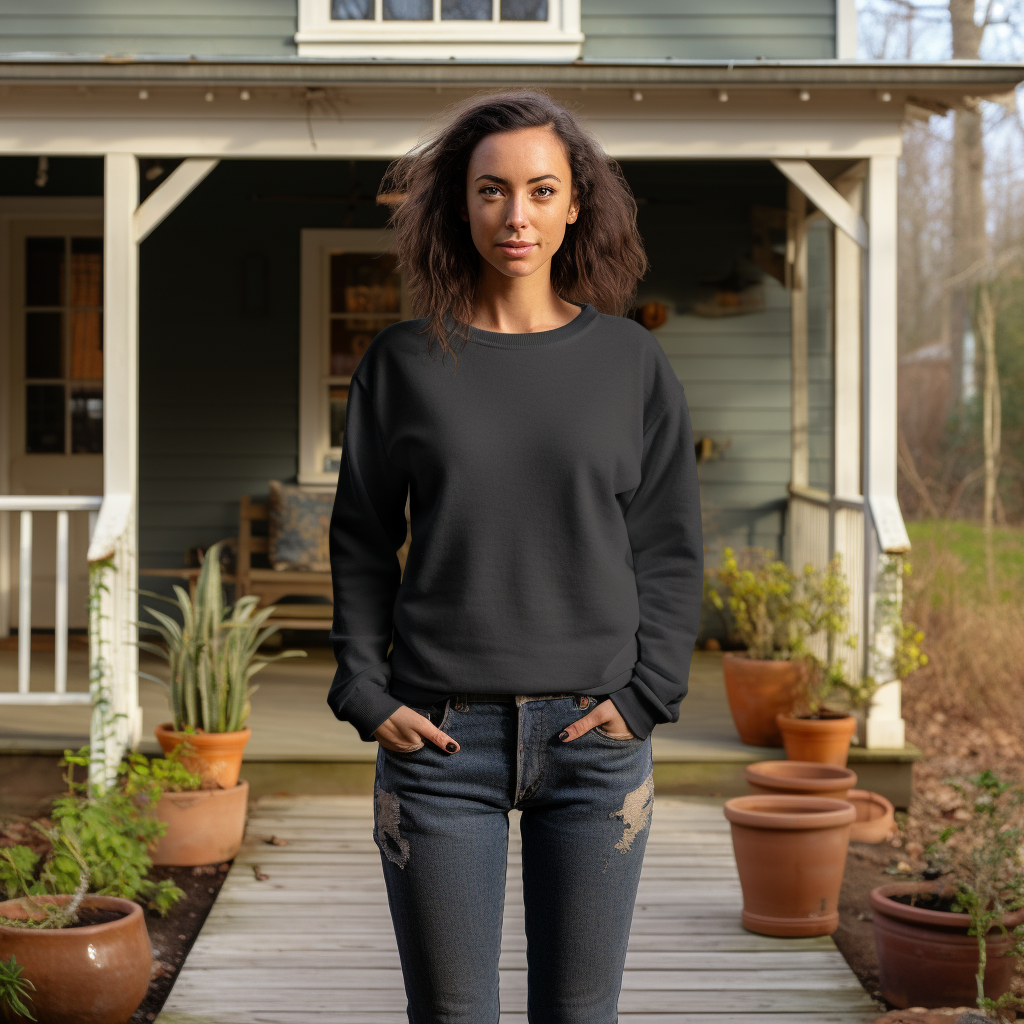 Pretty female wearing black sweatshirt