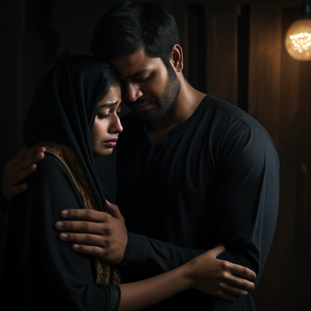 A man crying in a romantic film scene with Indian Muslim couples