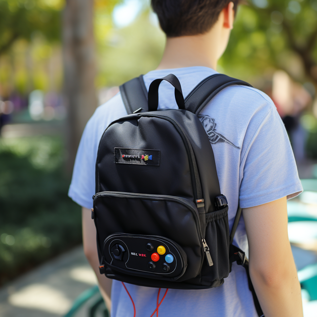 Black Teenage Backpack with Game Joystick Pocket