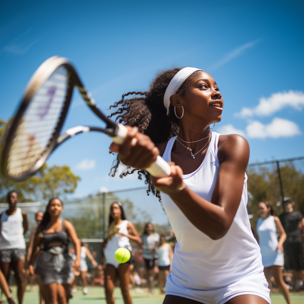 Black Teenage Woman Tennis Player Smashing Ball