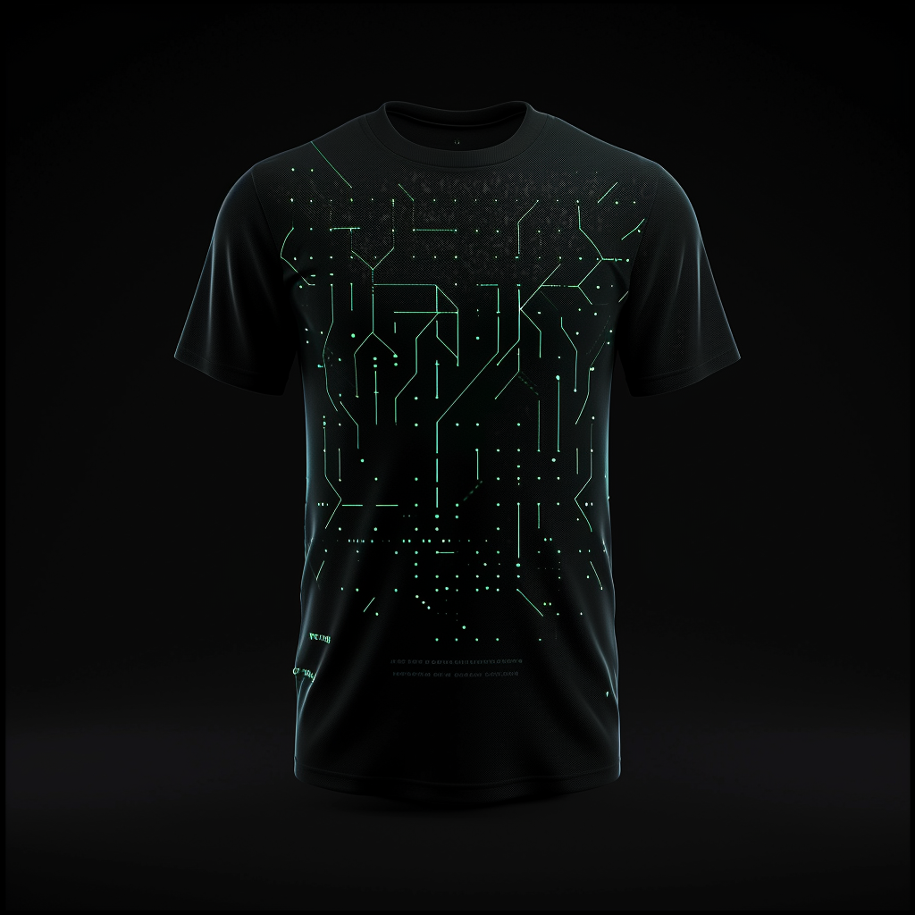 Black tight fit t-shirt with green tech design