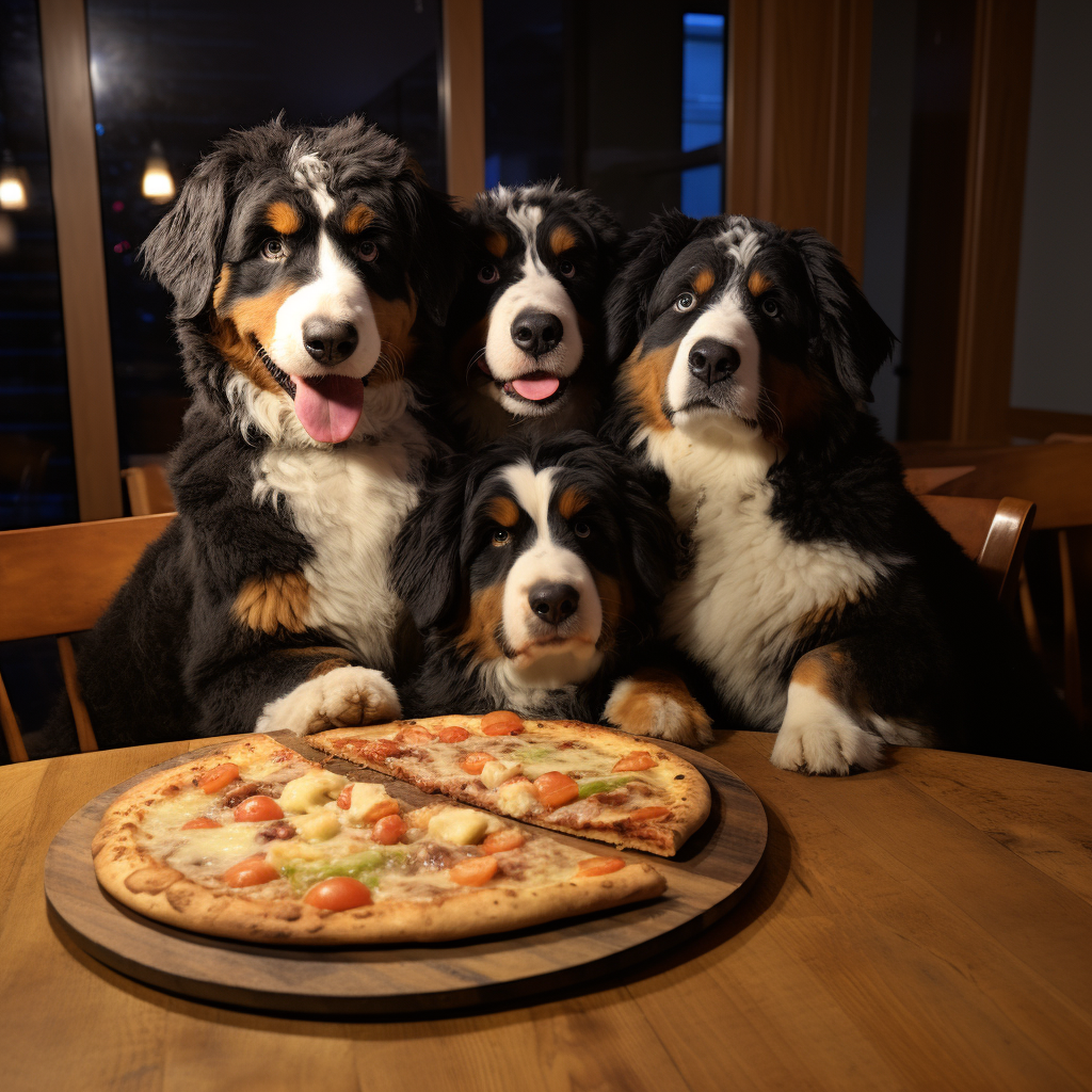 Bernedoodles having pizza night