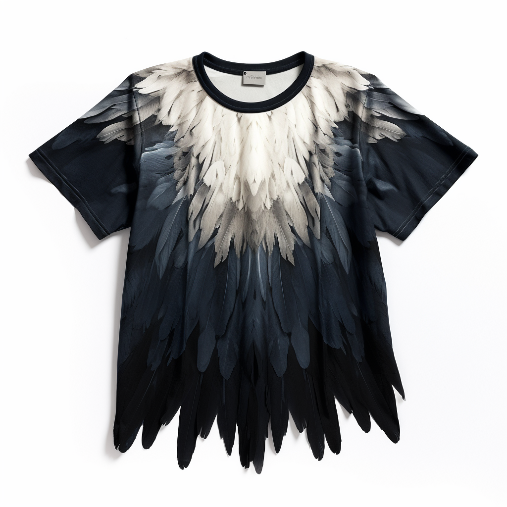 Black T-shirt with White and Dark Blue Eagle Feathers