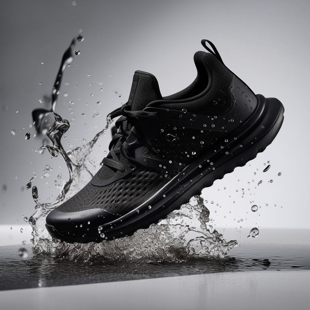 Black performance running shoe floating