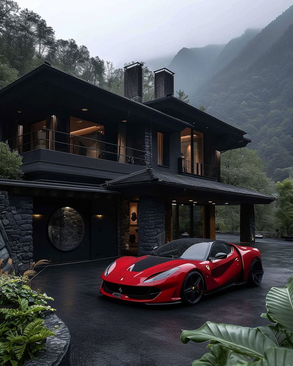 Black Villa Red Ferrari Italy