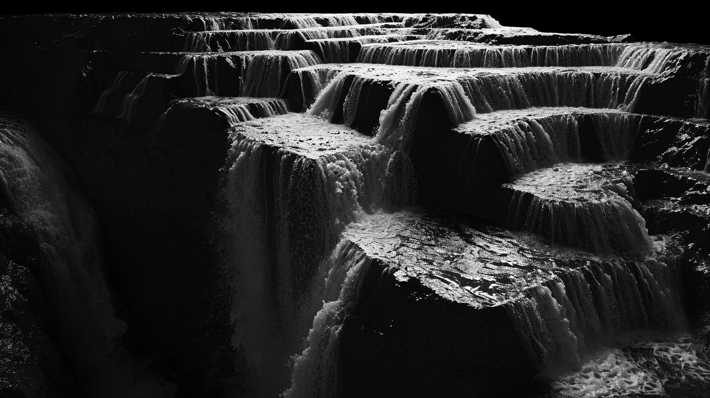 Terraced black waterfall sculpture