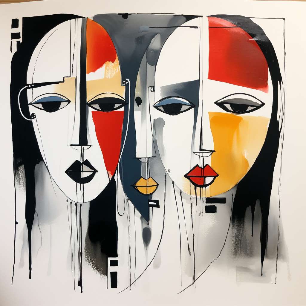 Abstract African Faces Painting in Black and White