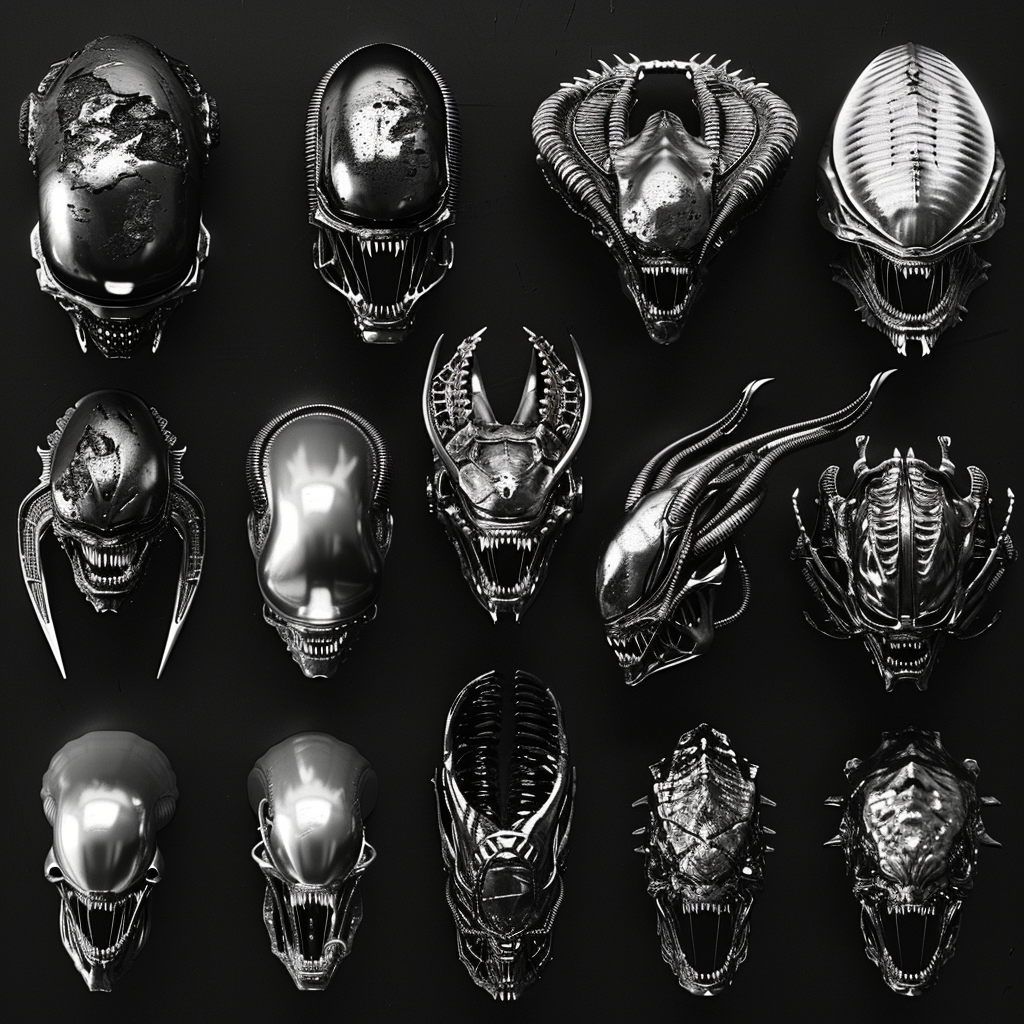 Black white alien video game elements