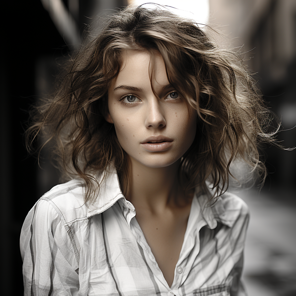 Stylish androgynous woman in black and white