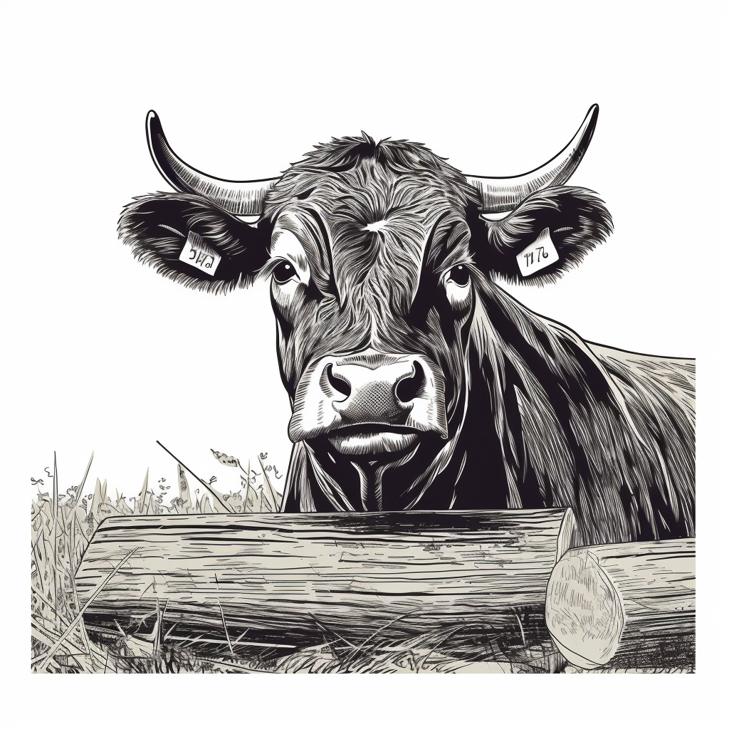 Black and white beef cow illustration