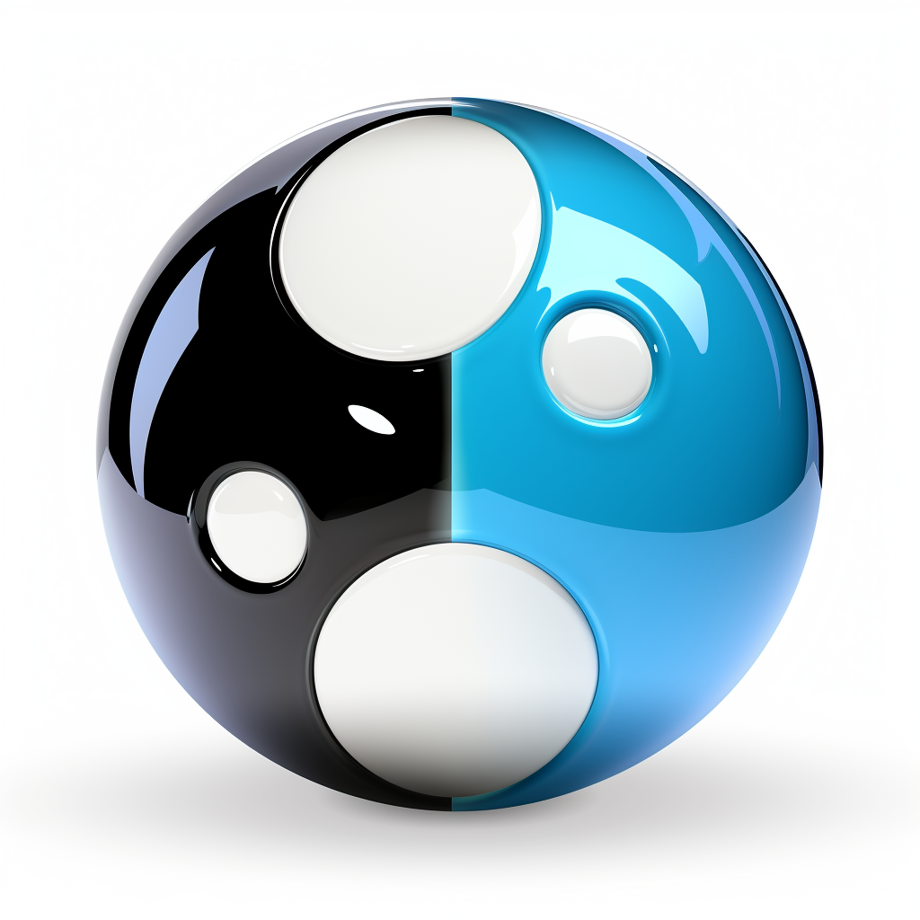 Logo with black and white balls connected by yin-yang symbol